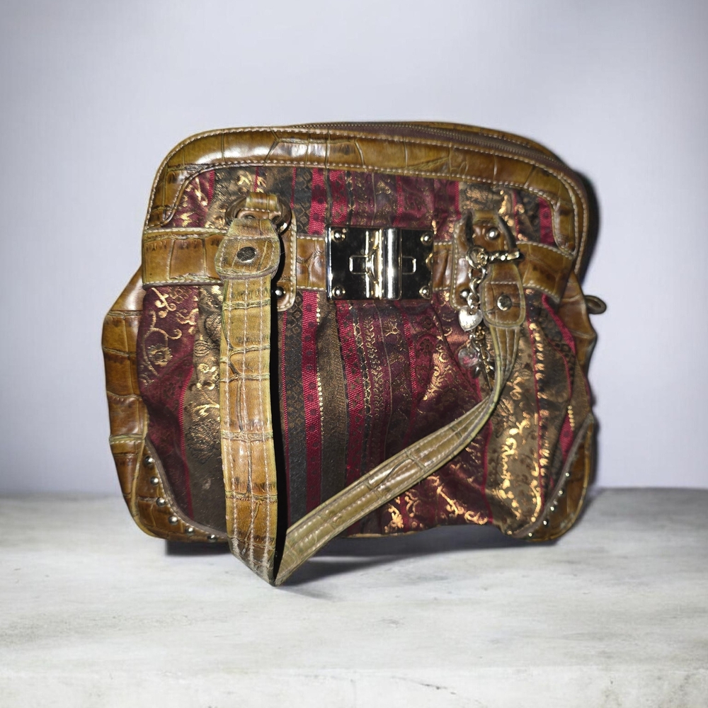 Kathy Van Zeeland Brown and Red Shoulder Bag